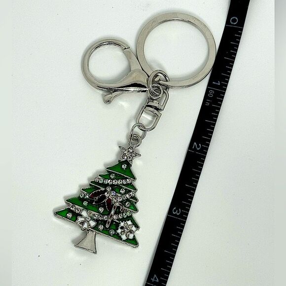 BAG CHARM Silver Tone Holiday Christmas Tree keychain Bag charm - Picture 2 of 4